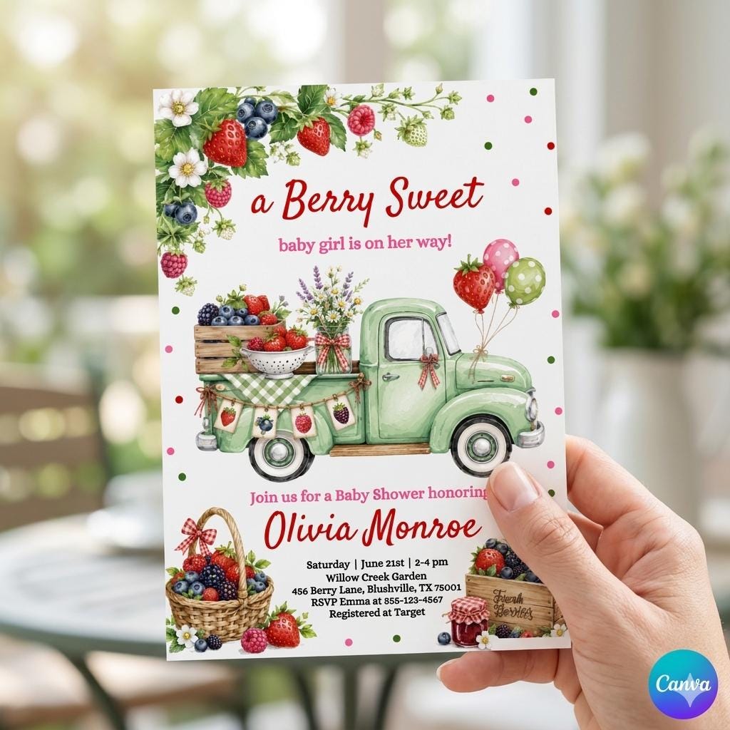 Baby Shower Invitation: Berry Sweet Theme ة Strawberry Baby Shower Invite, Girl Baby Shower (Digital Download)