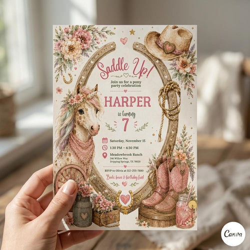 Cowgirl Pony Party Invitation: Editable Western Birthday Template (Digital Download)