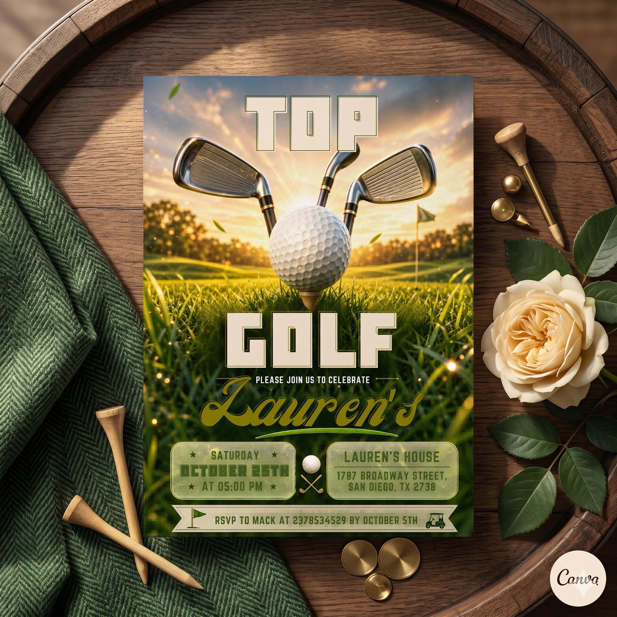 Golf Birthday Invitation, Let's Par Tee Golf Birthday Invite, Golf Birthday Party Invites, Editable 5x7 Canva Template