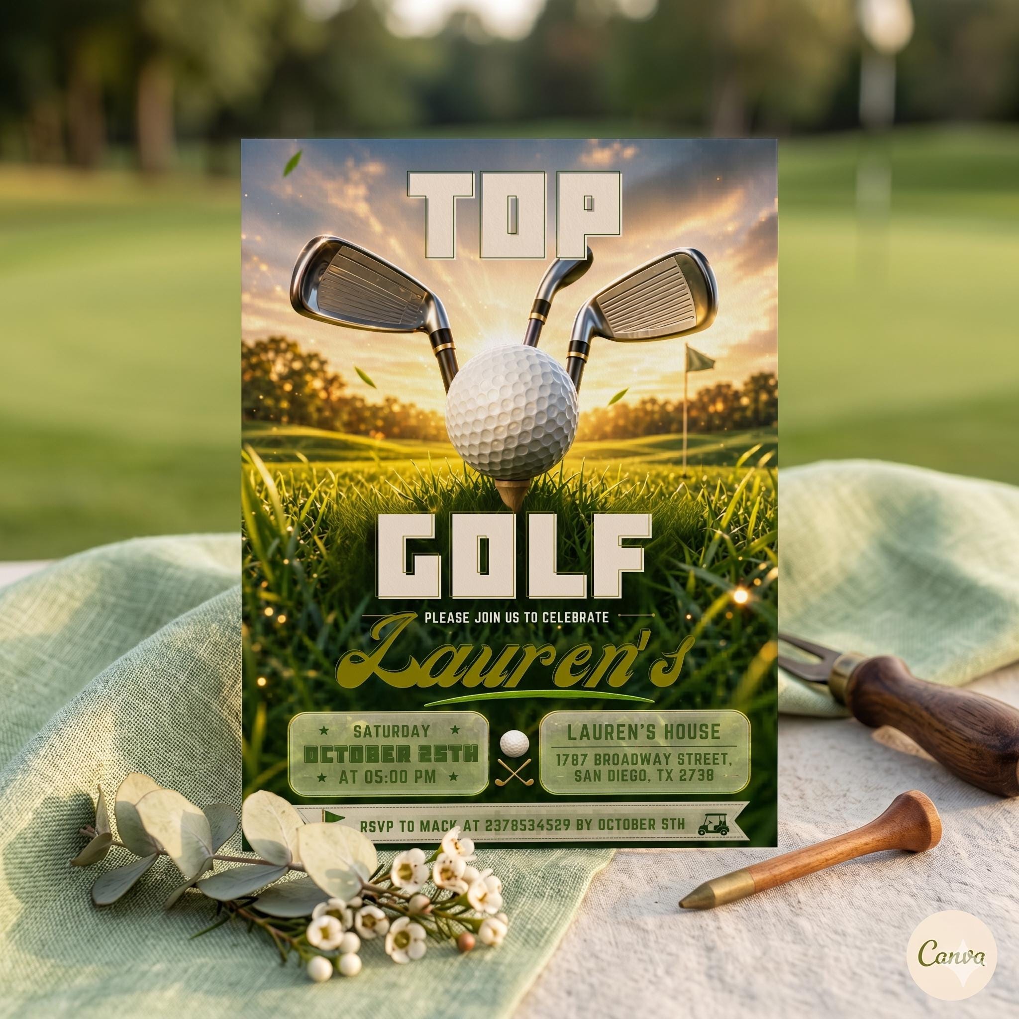 Golf Birthday Invitation, Let's Par Tee Golf Birthday Invite, Golf Birthday Party Invites, Editable 5x7 Canva Template