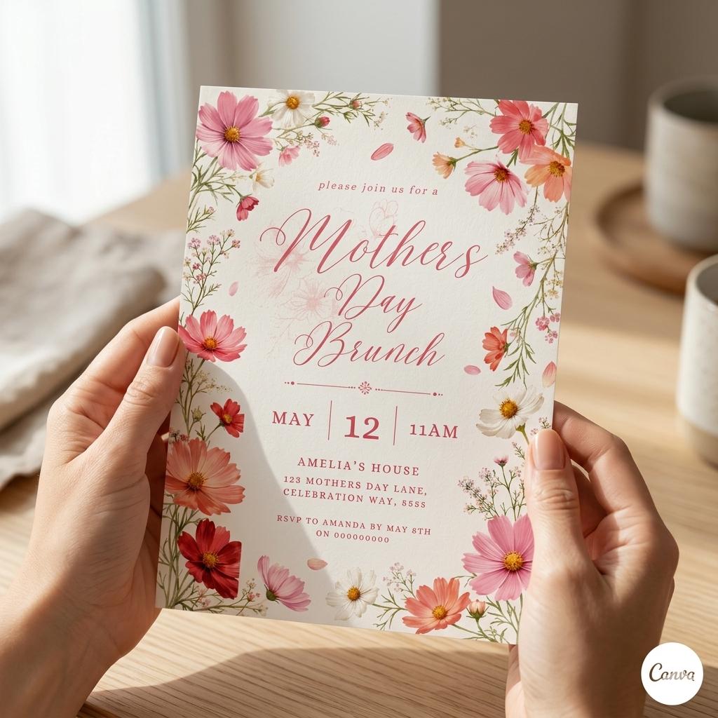 Mother's Day Brunch Invitation Template, Floral Editable Mothers Day Breakfast Invite