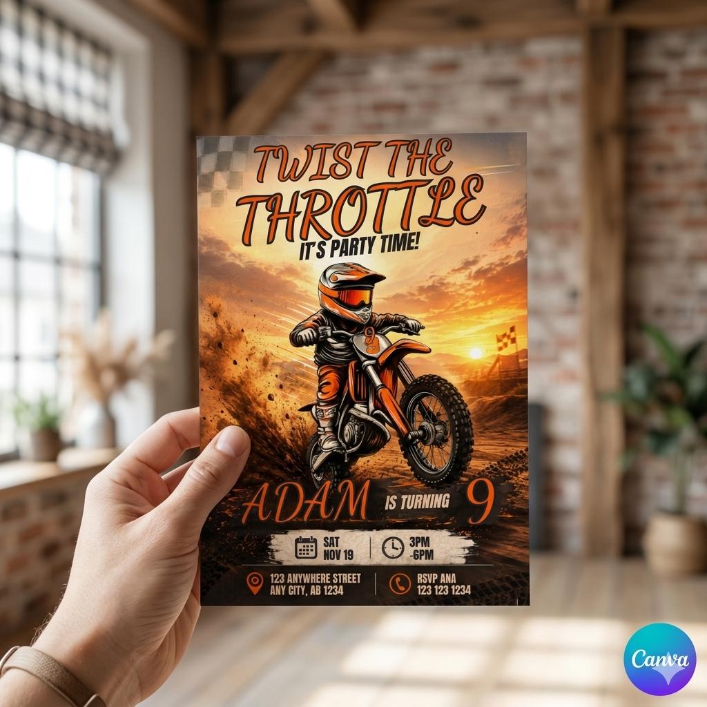 Dirt Bike Birthday Invitation: Mini Motorbike Adventure (Editable Template - Digital Download)