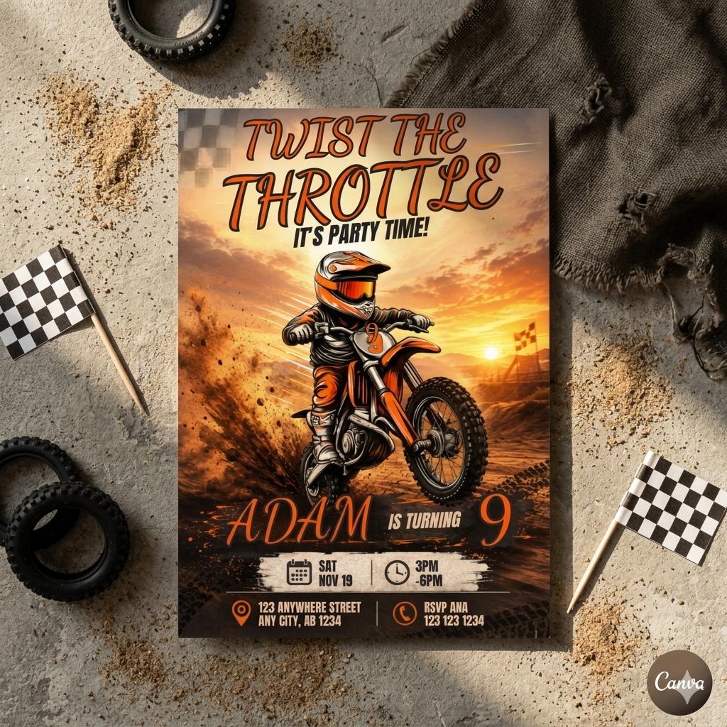 Dirt Bike Birthday Invitation: Mini Motorbike Adventure (Editable Template - Digital Download)