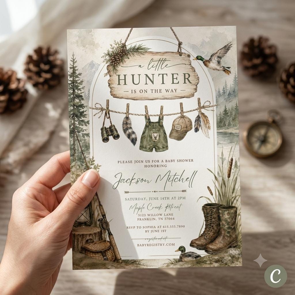 Hunting Buddies Invitation, Deer Birthday Invitation, Deer Birthday Invite, Woodland Invite, Outdoor Invite, Editable Canva Template