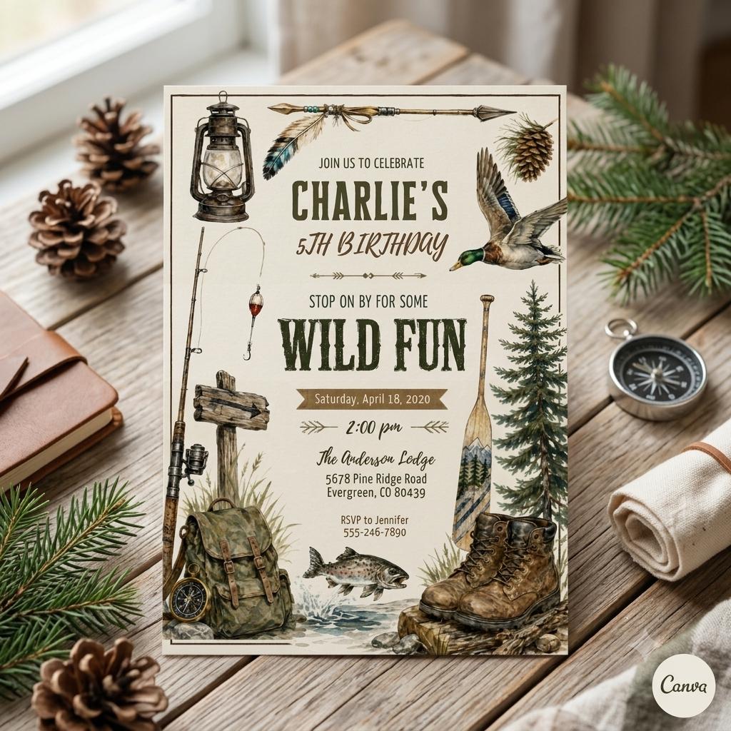 Wild Fun Birthday Invitation Template, Hunting Buddies Invitation, Deer Birthday Invitation, Deer Birthday Invite (Digital Download)