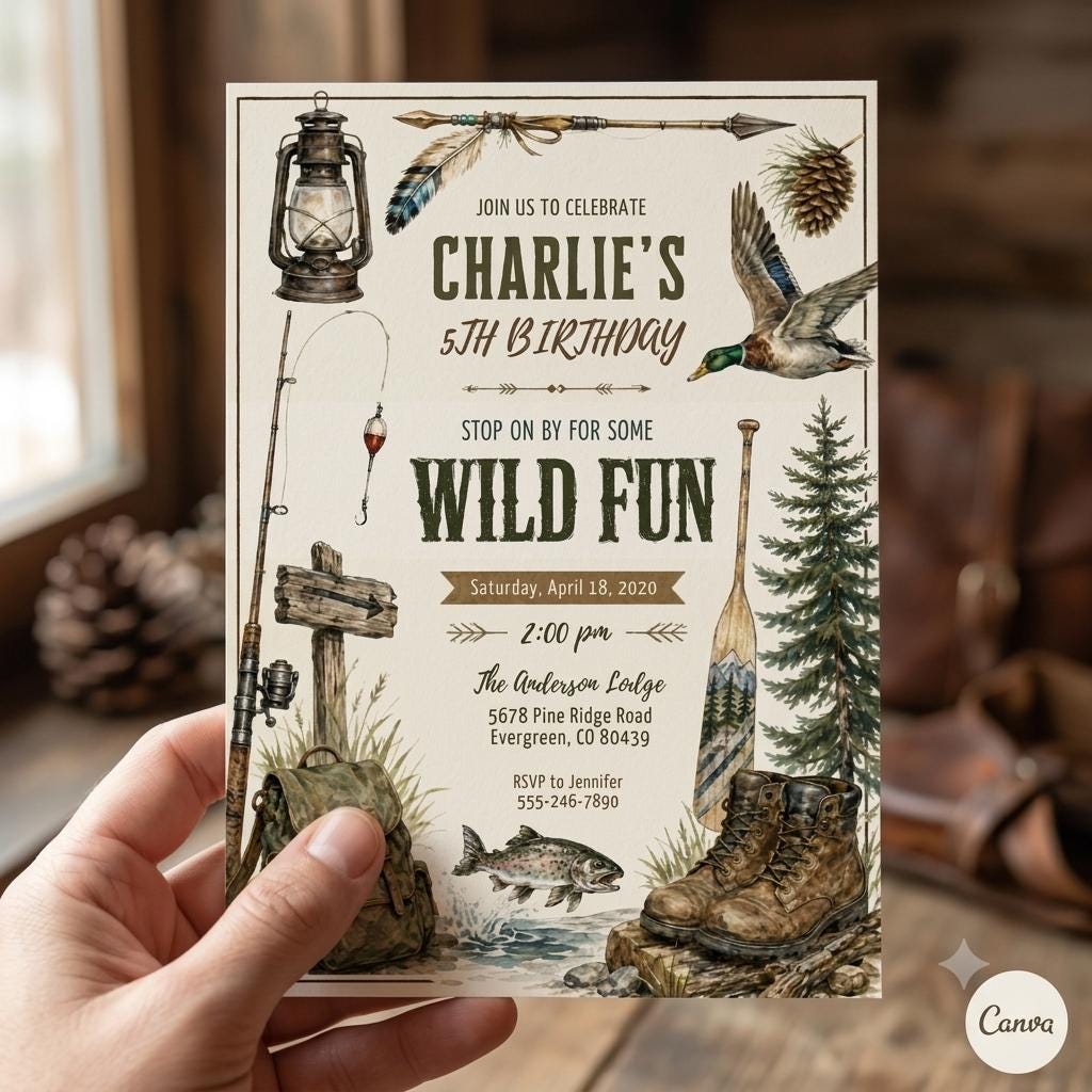 Wild Fun Birthday Invitation Template, Hunting Buddies Invitation, Deer Birthday Invitation, Deer Birthday Invite (Digital Download)