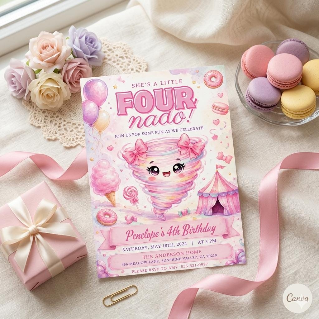 tFourNado 4th Birthday Invitation: Editable Fourth Tornado Party Invite (Digital Download)