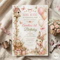 Some Bunny is One Invitation, Pink Bow Rabbit First Birthday Invitation, Coquette Pink Bow Bunny 1st Birthday Invitation, Editable Canva