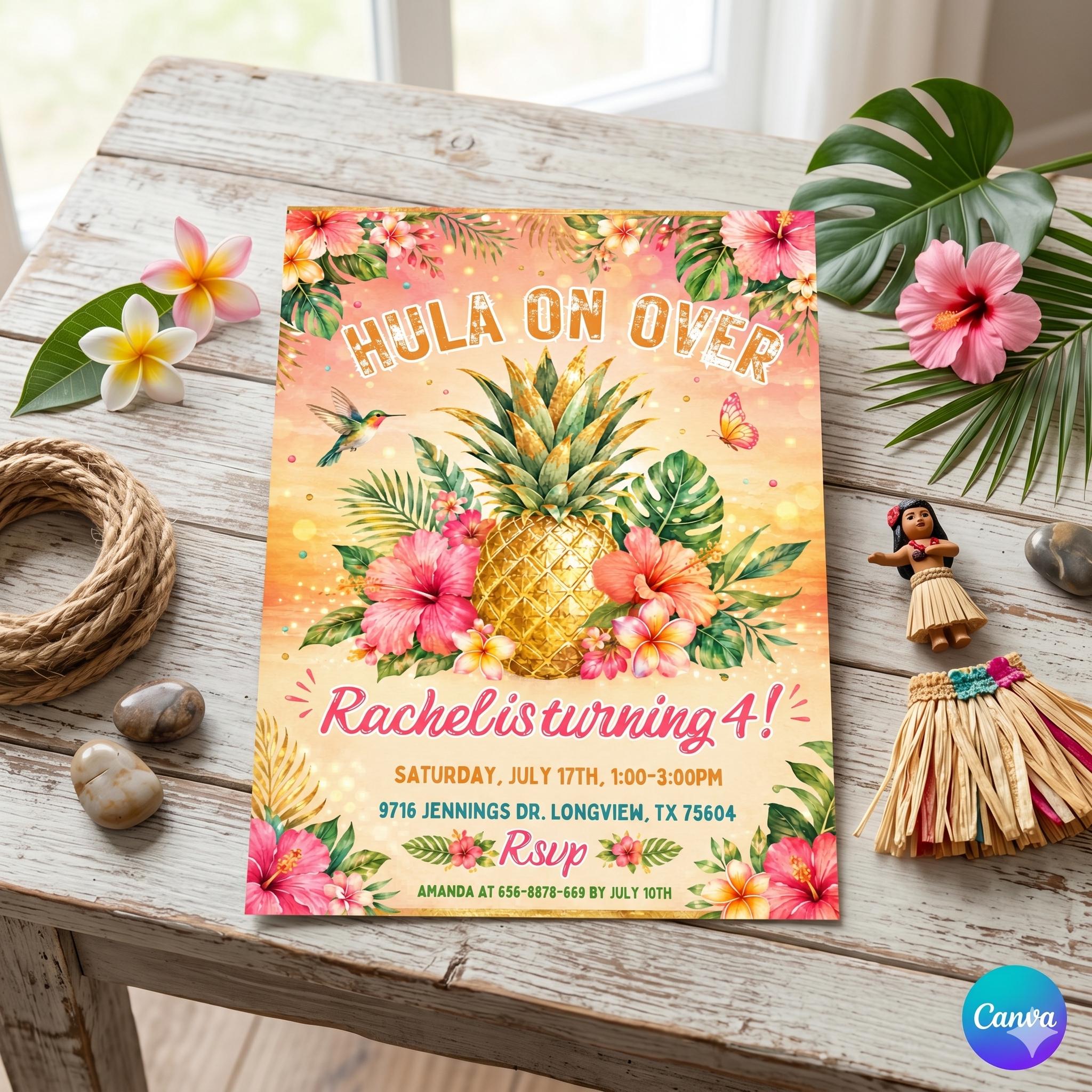 Pineapple Birthday Party Invitation , Pineapple Invitation ,PLASTIC Pineapple Birthday, Pineapple Birthday Invitation, Birthday Invite