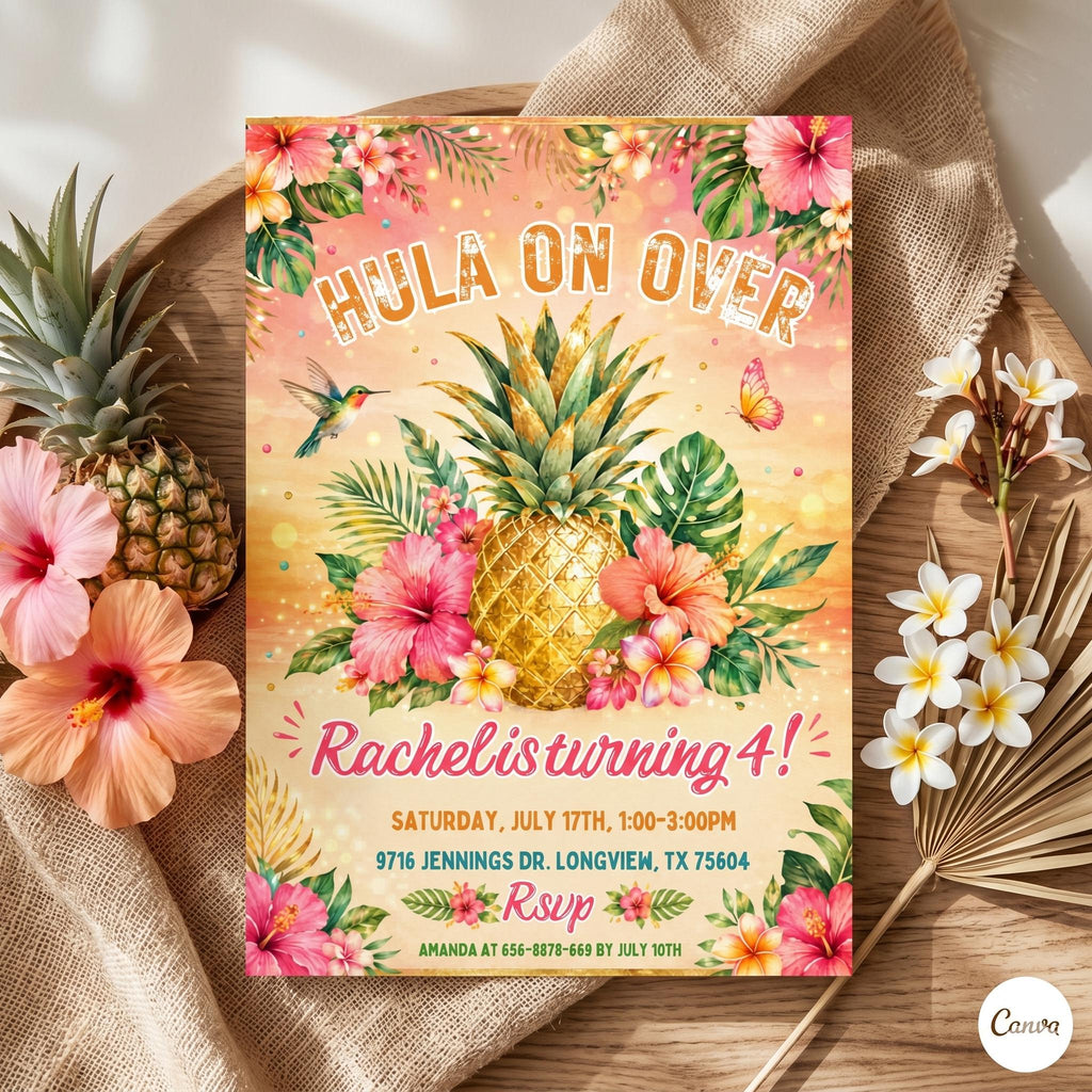 Pineapple Birthday Party Invitation , Pineapple Invitation ,PLASTIC Pineapple Birthday, Pineapple Birthday Invitation, Birthday Invite