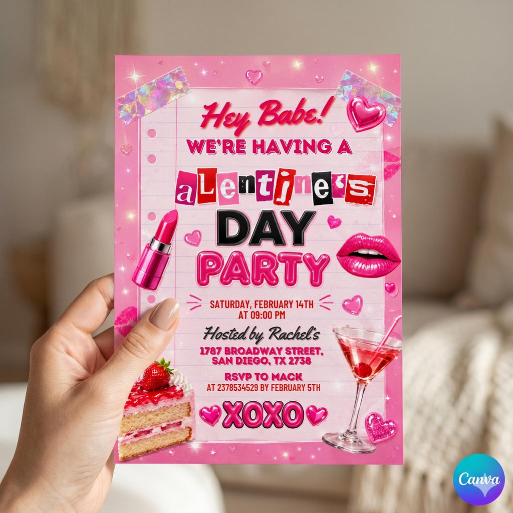 Galentine's Day Y2K Party Invitation, Girls Night Valentine's Party, Friends Valentines Dinner Invite, Galentines Day Invite, Editable Canva
