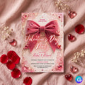 Pink Bow Galentine's Day Invitation, Coquette Aesthetic Neon Pink Girls Night Party, Watercolor Hearts, DIY Editable Canva Template, Evite