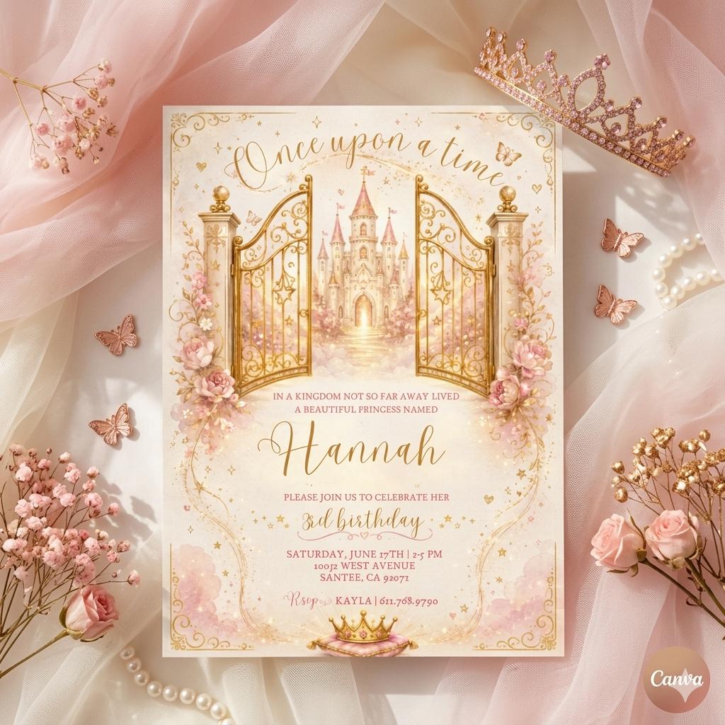 Editable Princess Birthday Invitation Template , rincess party, Birthday Party, Girl Birthday Invitation (Digital Download)