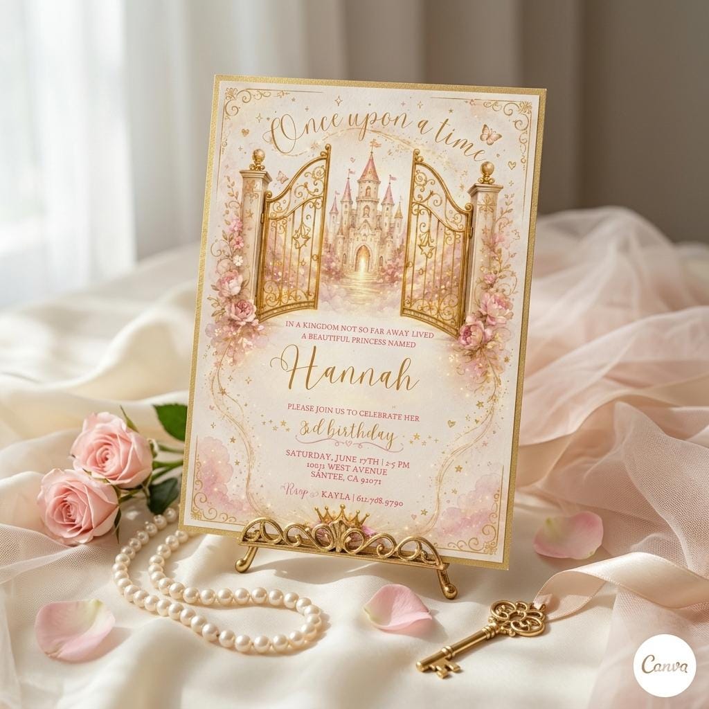 Editable Princess Birthday Invitation Template , rincess party, Birthday Party, Girl Birthday Invitation (Digital Download)