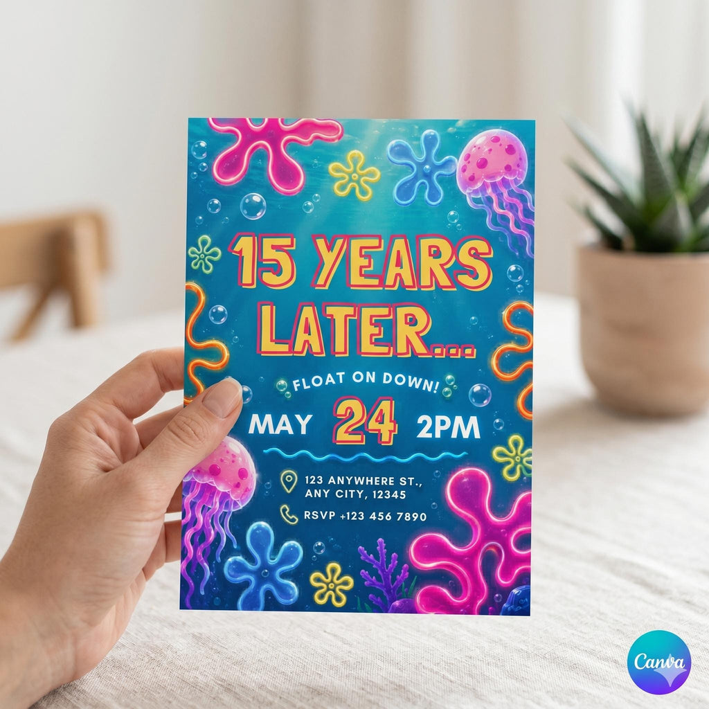 Editable Sponge Under The Sea Birthday Invitation, Years Later Sponge, Birthday Invitation Template, Sponge Birthday , A14