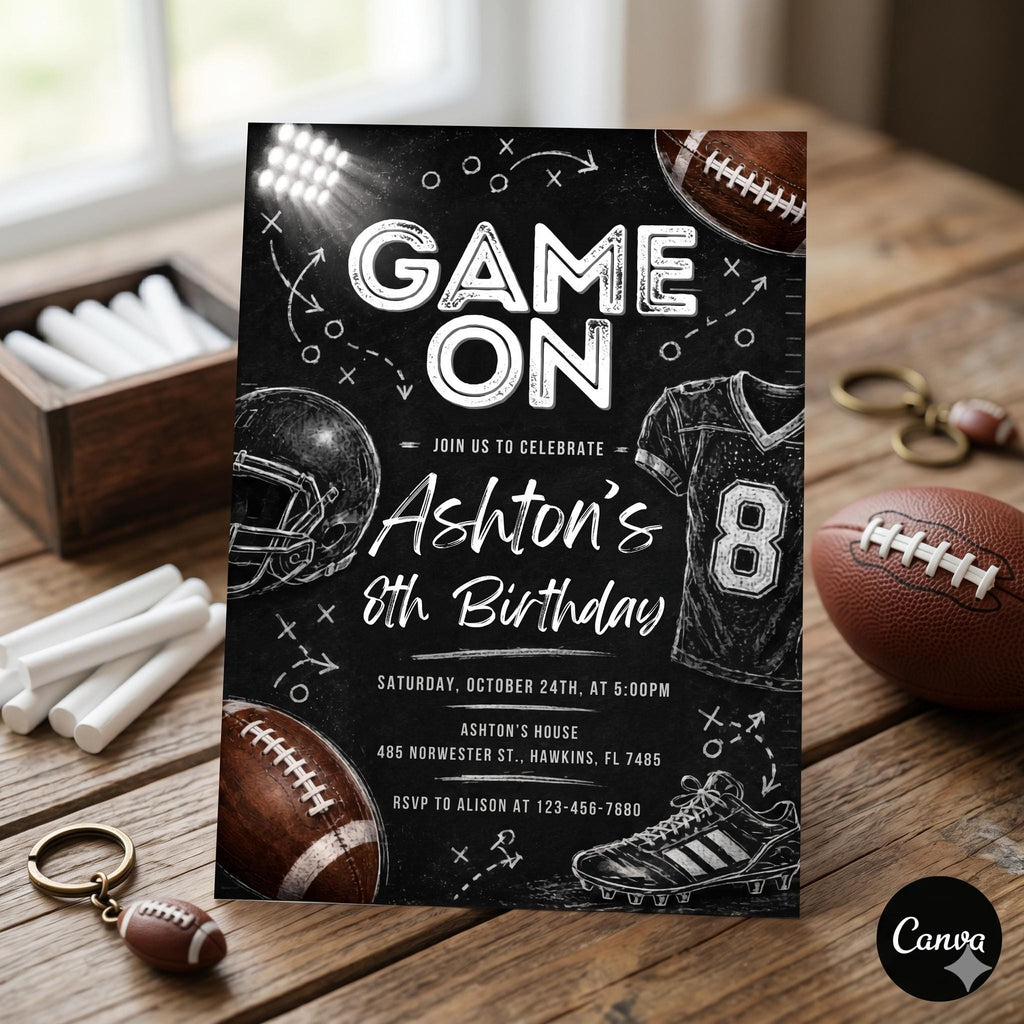 Editable Football Birthday Invitation, Printable American Football Birthday Party Invite, Editable Sports Invitation Template Canva Template