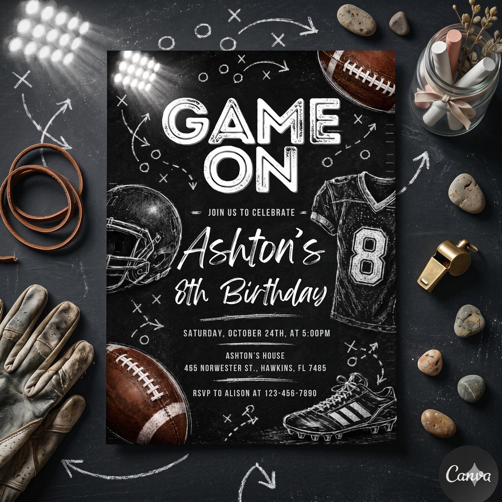 Editable Football Birthday Invitation, Printable American Football Birthday Party Invite, Editable Sports Invitation Template Canva Template