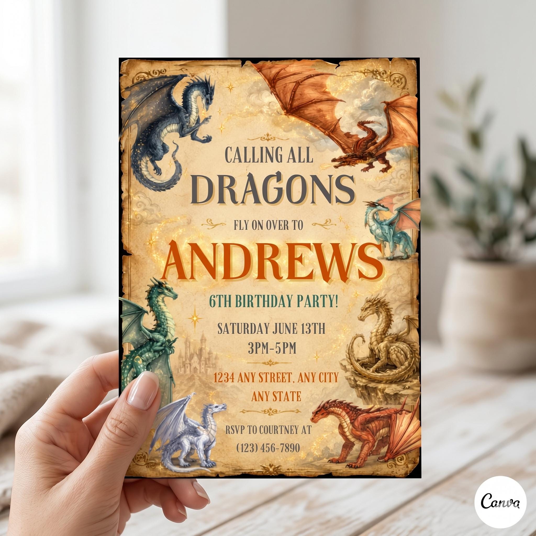 Wings of Fire Kids Birthday Invite Template, Dragon Party, Editable Birthday Invitation, Digital Download , A12