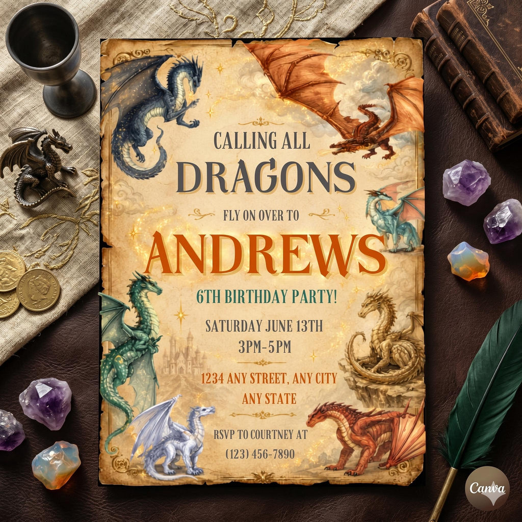 Wings of Fire Kids Birthday Invite Template, Dragon Party, Editable Birthday Invitation, Digital Download , A12