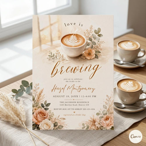 Bridal Shower Invitation: "Love is Brewing" Coffee Theme (Digital Download)
