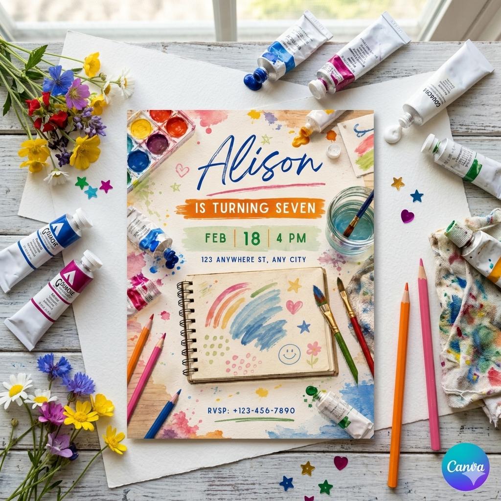Art Party Birthday Invitation • Arts and Crafts Party Birthday Invite • Painting, Drawing and Mixed Media Party • Printable Template