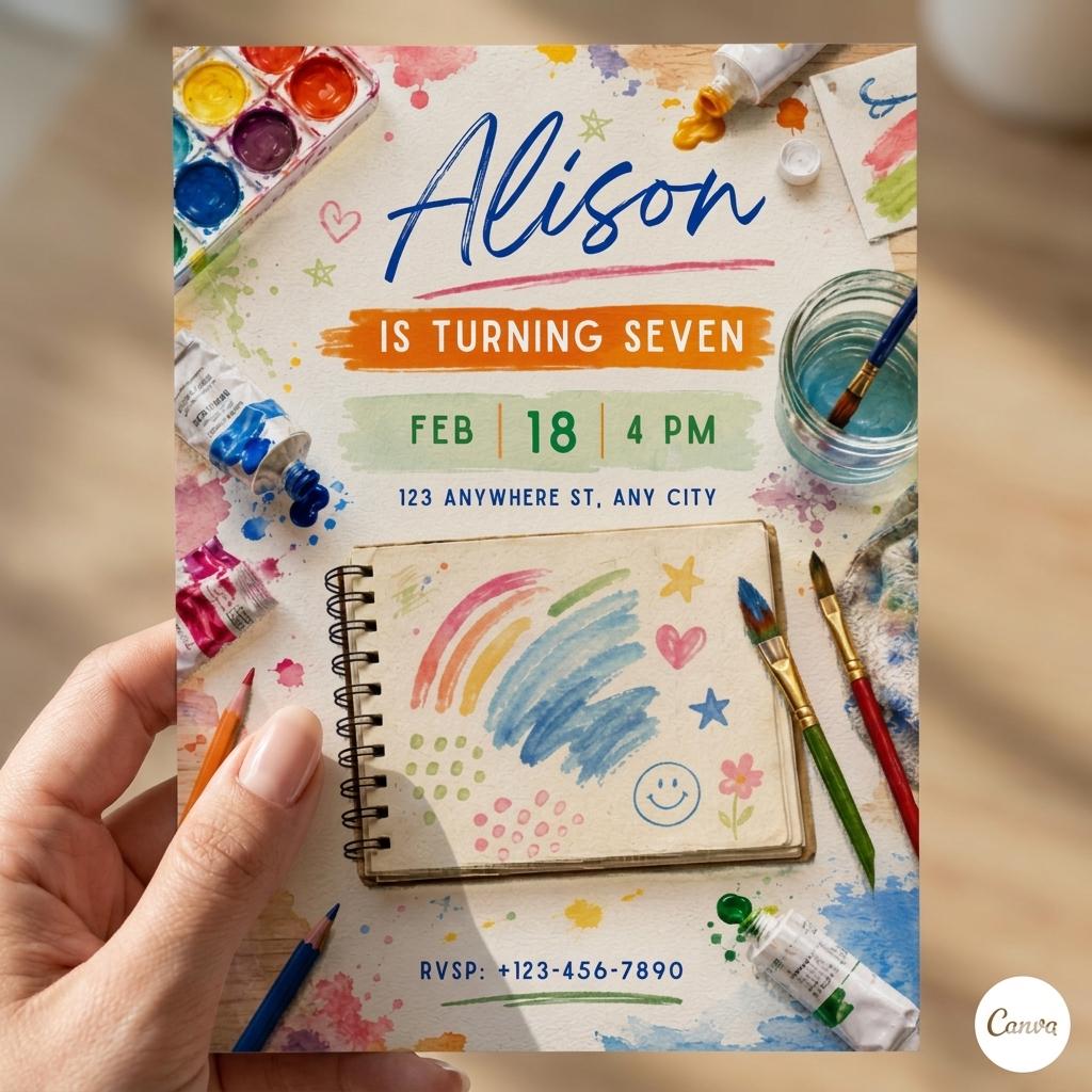 Art Party Birthday Invitation • Arts and Crafts Party Birthday Invite • Painting, Drawing and Mixed Media Party • Printable Template