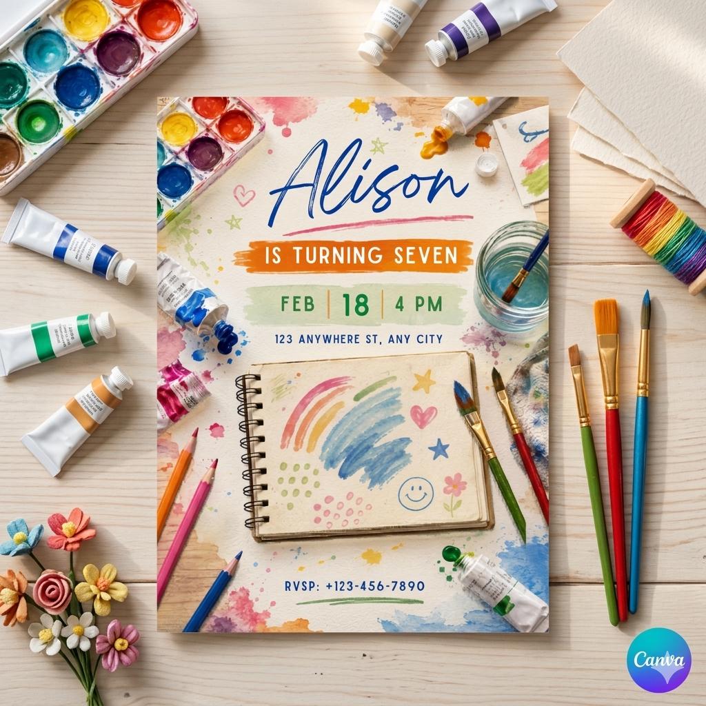 Art Party Birthday Invitation • Arts and Crafts Party Birthday Invite • Painting, Drawing and Mixed Media Party • Printable Template