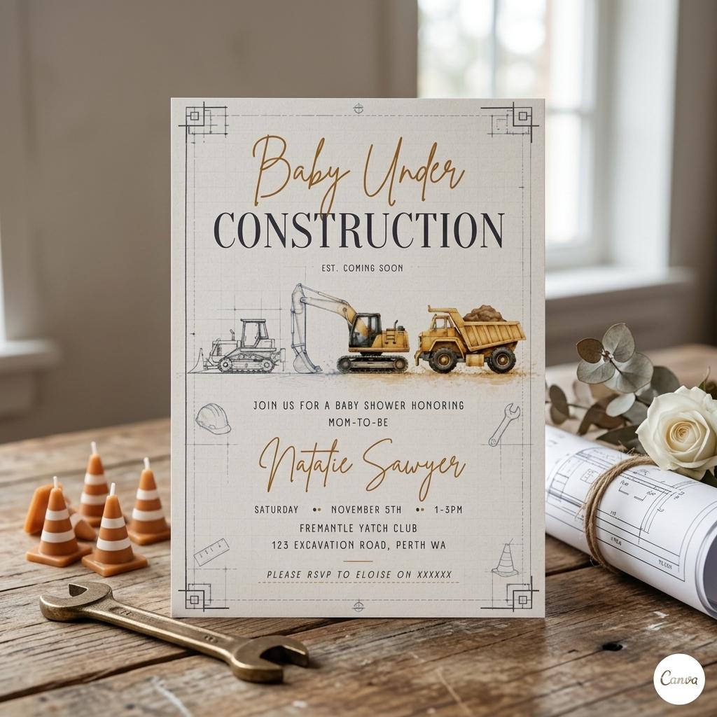 Baby Under Construction Baby Shower Invitation (Digital Download)