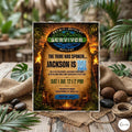 Editable Survivor Birthday Invitation , Tribal Party Theme , Birthday Digital Invite , Printable Island Birthday (Editable Canva Template)