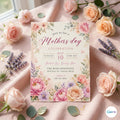 Mother’s Day Invitation Template, Editable Canva Invite, Printable or Mobile Invitation, Floral Celebration Invite, Instant Download,Digital