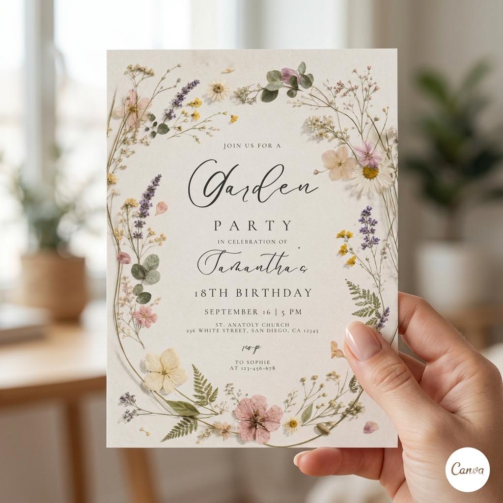 Onederful Birthday Invitation, Wildflowers 1st Birthday Invite, Isn't She Onederful, Editable Girl First Birthday Invitation, Canva Template