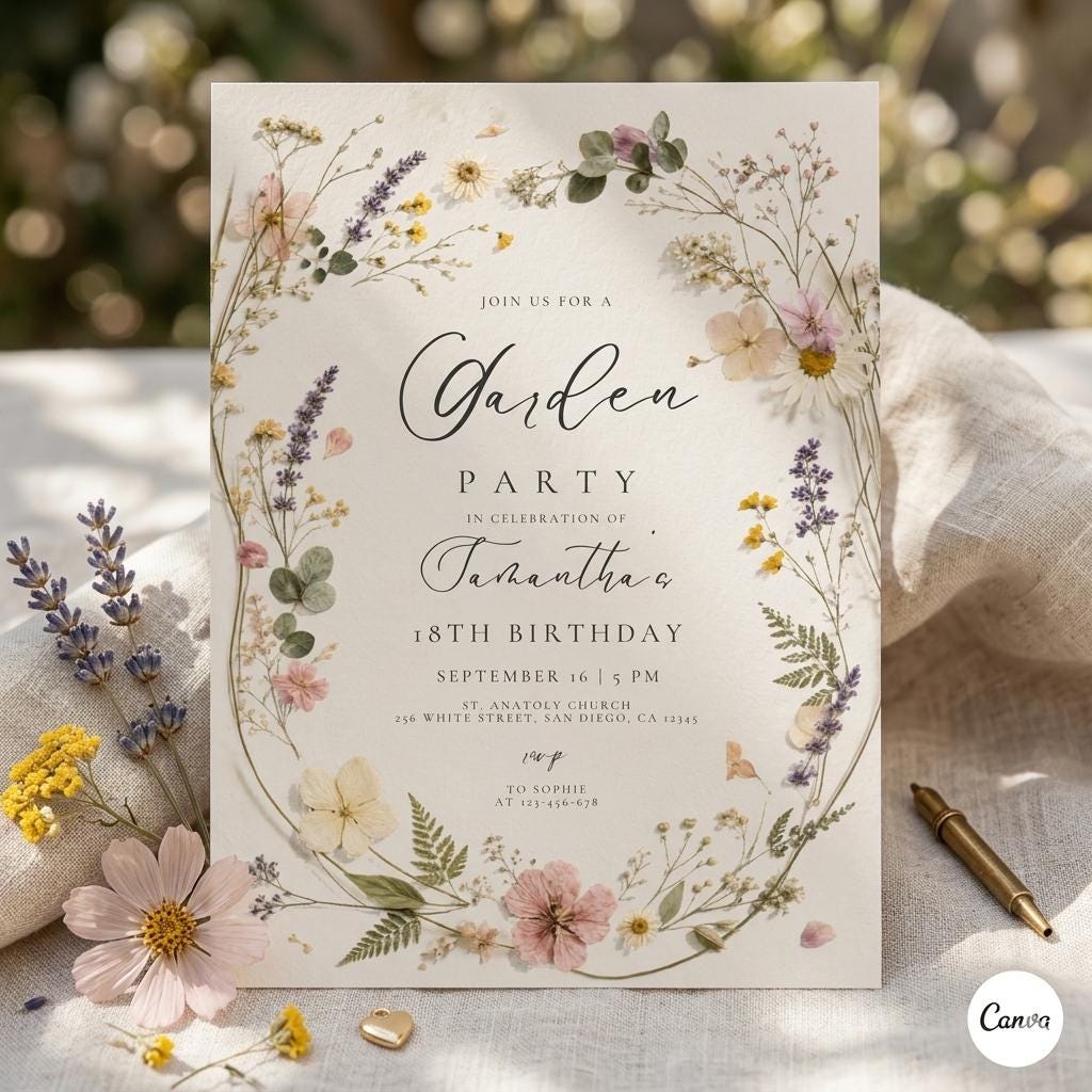 Onederful Birthday Invitation, Wildflowers 1st Birthday Invite, Isn't She Onederful, Editable Girl First Birthday Invitation, Canva Template
