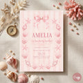 Pink Beach Birthday Invitation, Seashells Tween Party Invite, Coastal Coquette Bow (Digital Download)