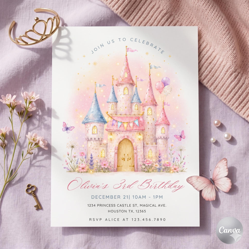 Princess Castle Birthday Invitation, Editable Template (Digital Download)
