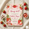 Strawberry Baby Shower Invitation Template, Berry Sweet Baby on the Way Invite, Berry Sweet Invitation, Printable Invite, Canva template