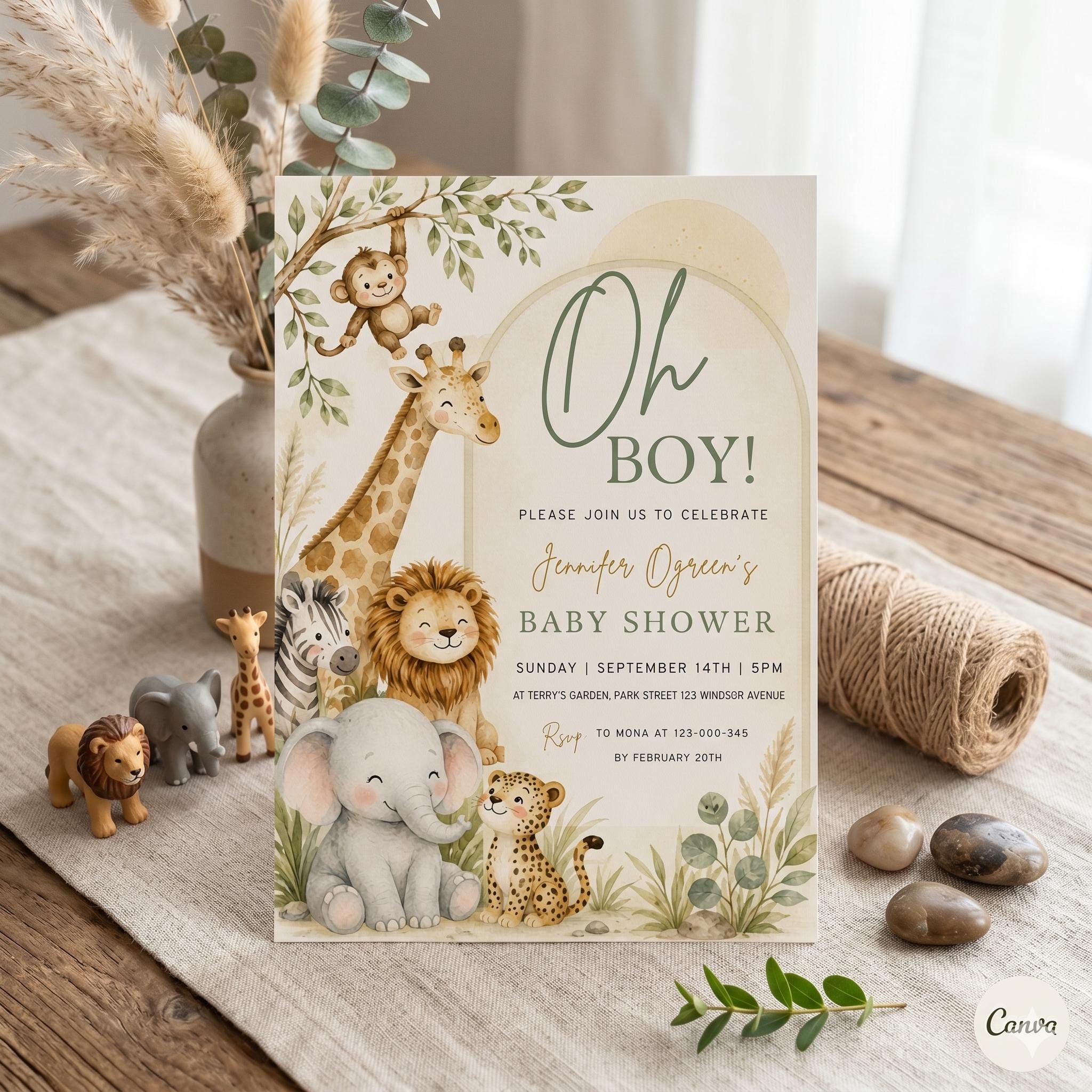 Safari Baby Shower Invitation Boy : Jungle Theme, Editable and Printable Invite, Wild One