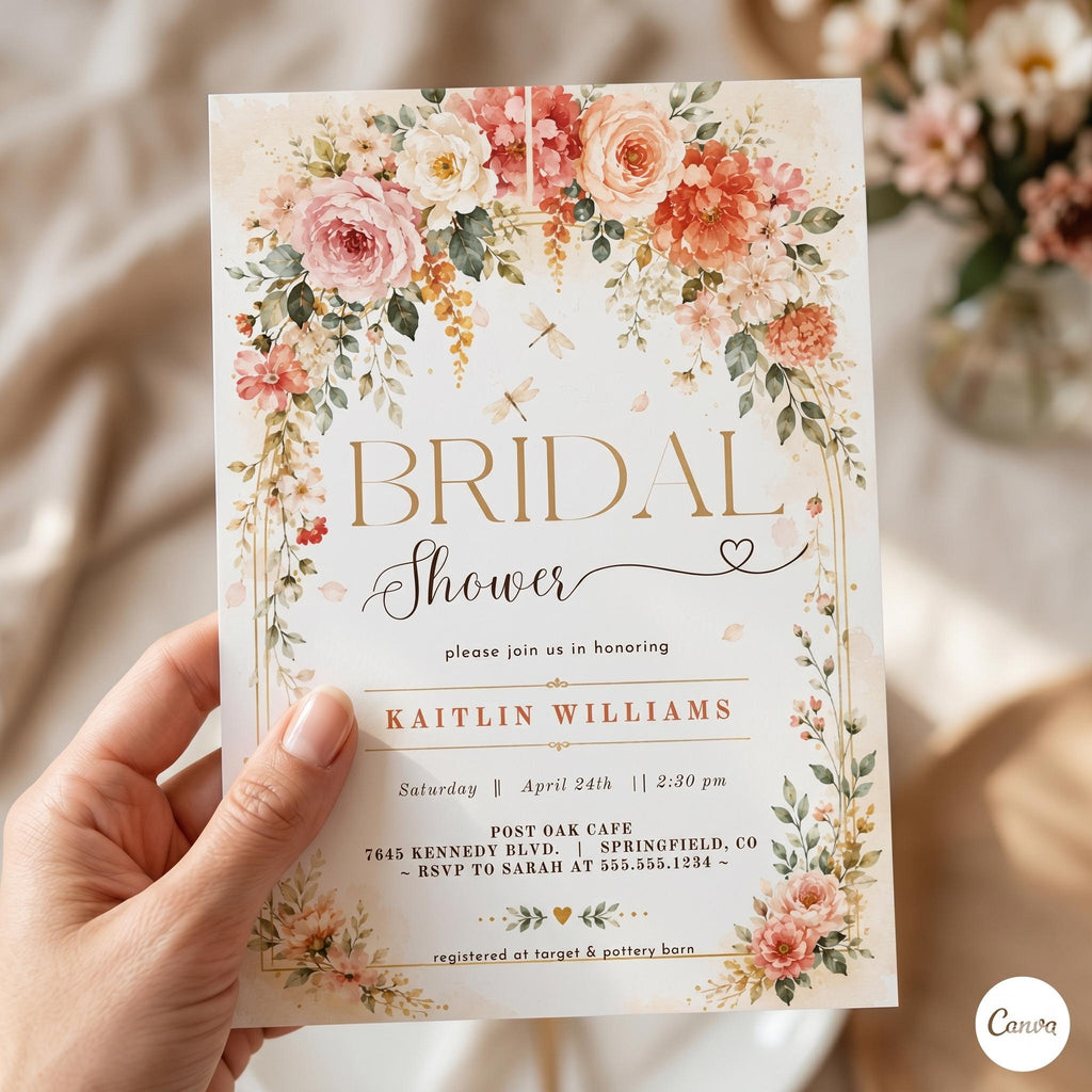 Wildflower Bridal Shower Invitation Template, Editable Floral Garden Party Invite, Printable Boho Bridal Shower Evite, Canva Template
