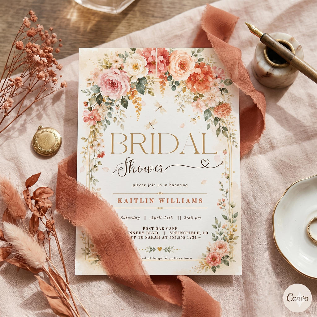 Wildflower Bridal Shower Invitation Template, Editable Floral Garden Party Invite, Printable Boho Bridal Shower Evite, Canva Template