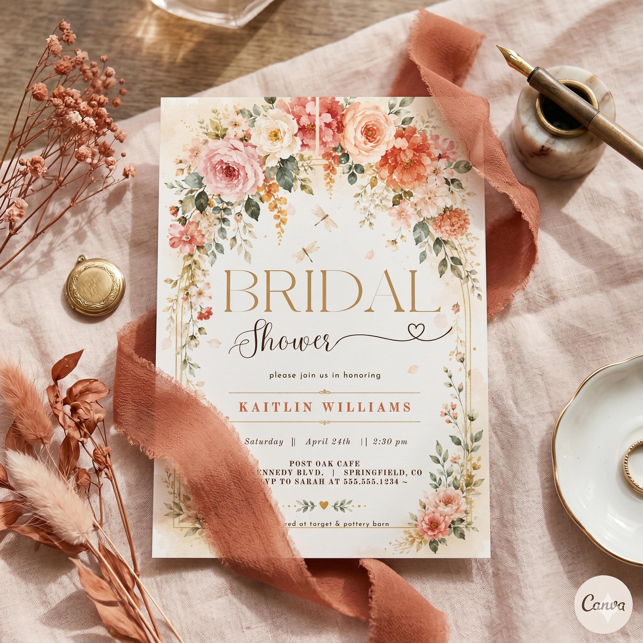 Wildflower Bridal Shower Invitation Template, Editable Floral Garden Party Invite, Printable Boho Bridal Shower Evite, Canva Template