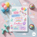 Hip Hip Hooray Kids Birthday Invitation, Rainbow Party Invite, Colorful Birthday Printable, First Birthday Invitation, Canva Template
