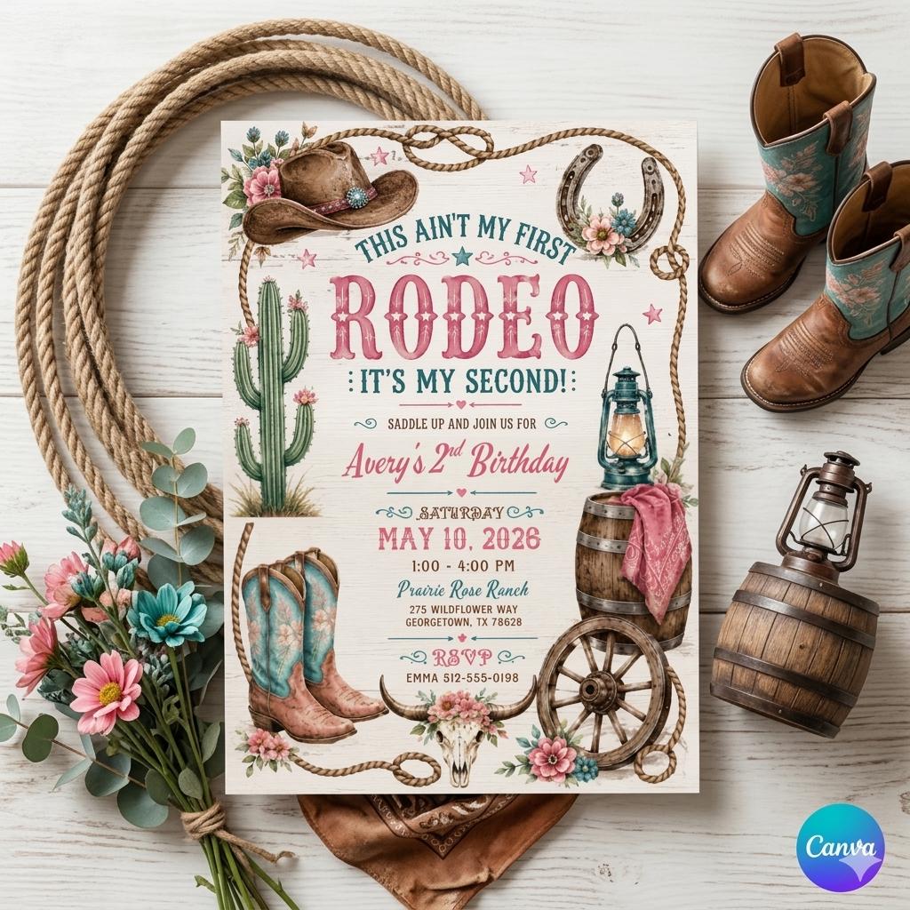 Rodeo Birthday Invitation Template: Western Party Invite (Digital Download)