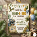 Dino Four Birthday Invitation, Dinosaur 4th Birthday Invite Boy, TRex Birthday Party Invitation, Dino Party Invite Printable, Canva template