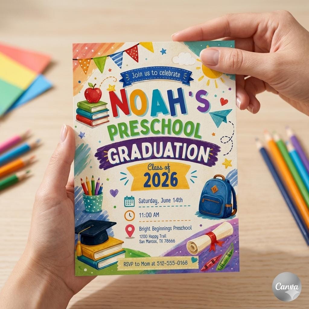 Preschool Graduation Invitation, Pre-K Graduation Invitation, Preschool Graduation Invite Class of 2025 Preschool, Editable Template , A22