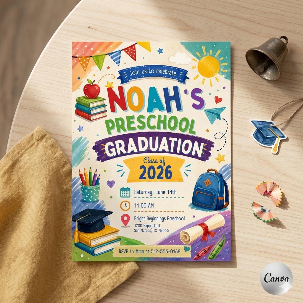 Preschool Graduation Invitation, Pre-K Graduation Invitation, Preschool Graduation Invite Class of 2025 Preschool, Editable Template , A22