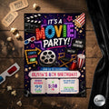 Movie Night Birthday Invitation, Movie Party Invitation, Cinema Invitation, Backyard Movie Night Birthday Birthday Invite, Editable Canva