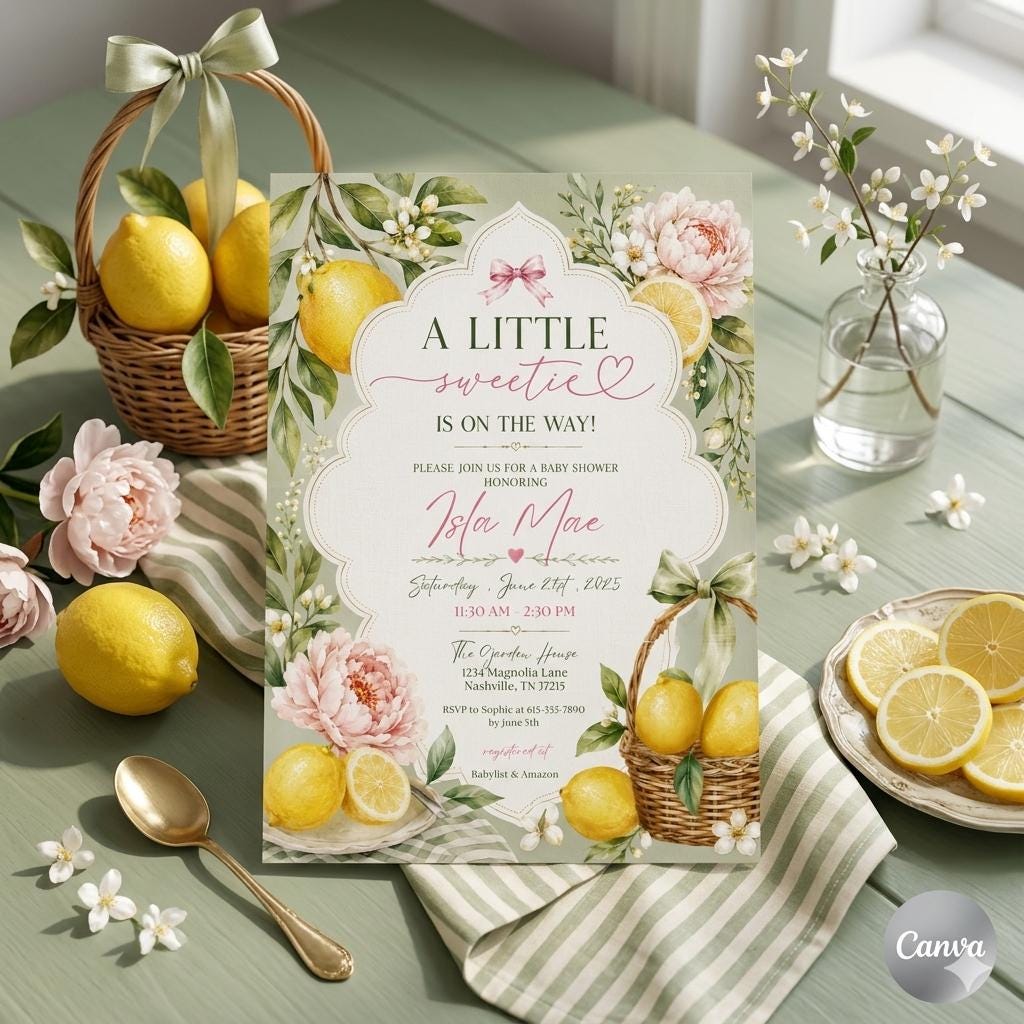 Editable Lemon Baby Shower Invitation Template (Digital Download)