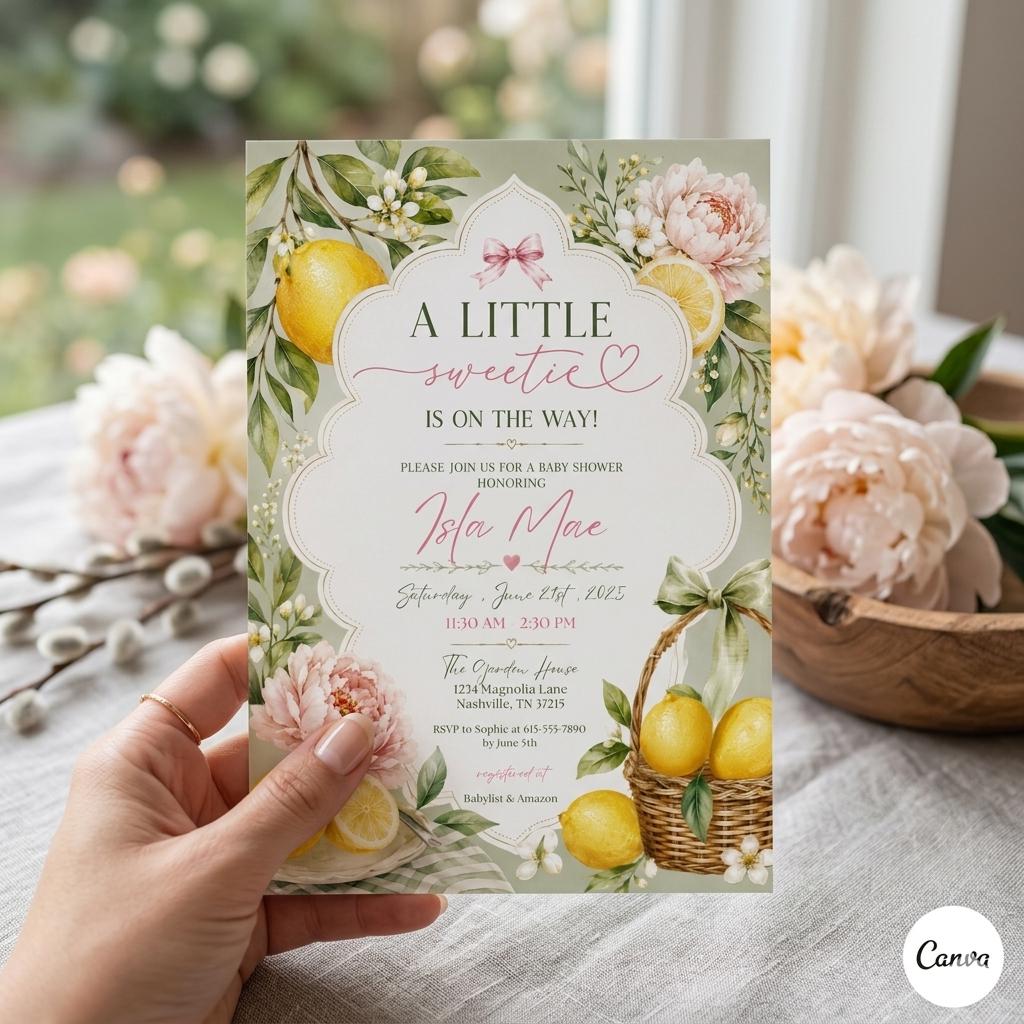 Editable Lemon Baby Shower Invitation Template (Digital Download)