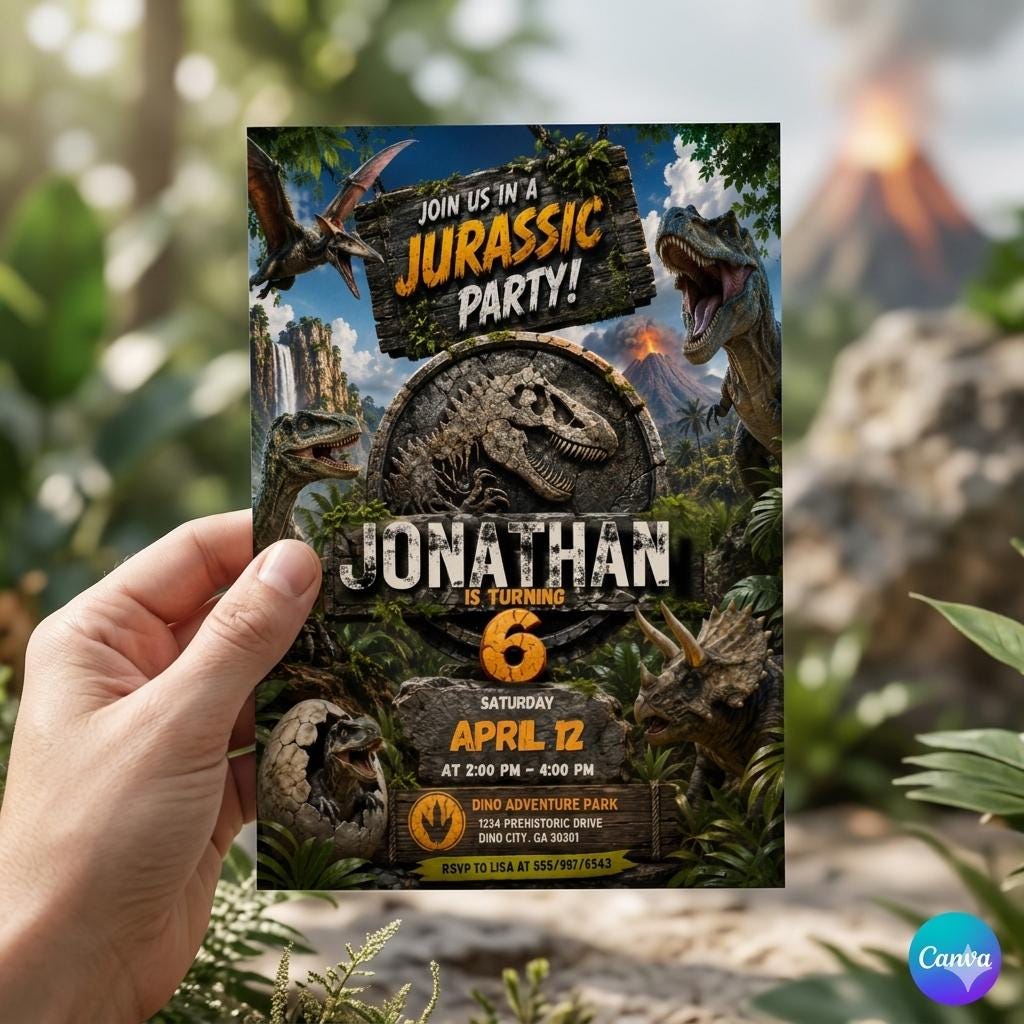 Dinosaur Birthday Party Invitation, Jurassic Park Birthday Invitation Template , T-Rex Dino Invite (Digital Download)