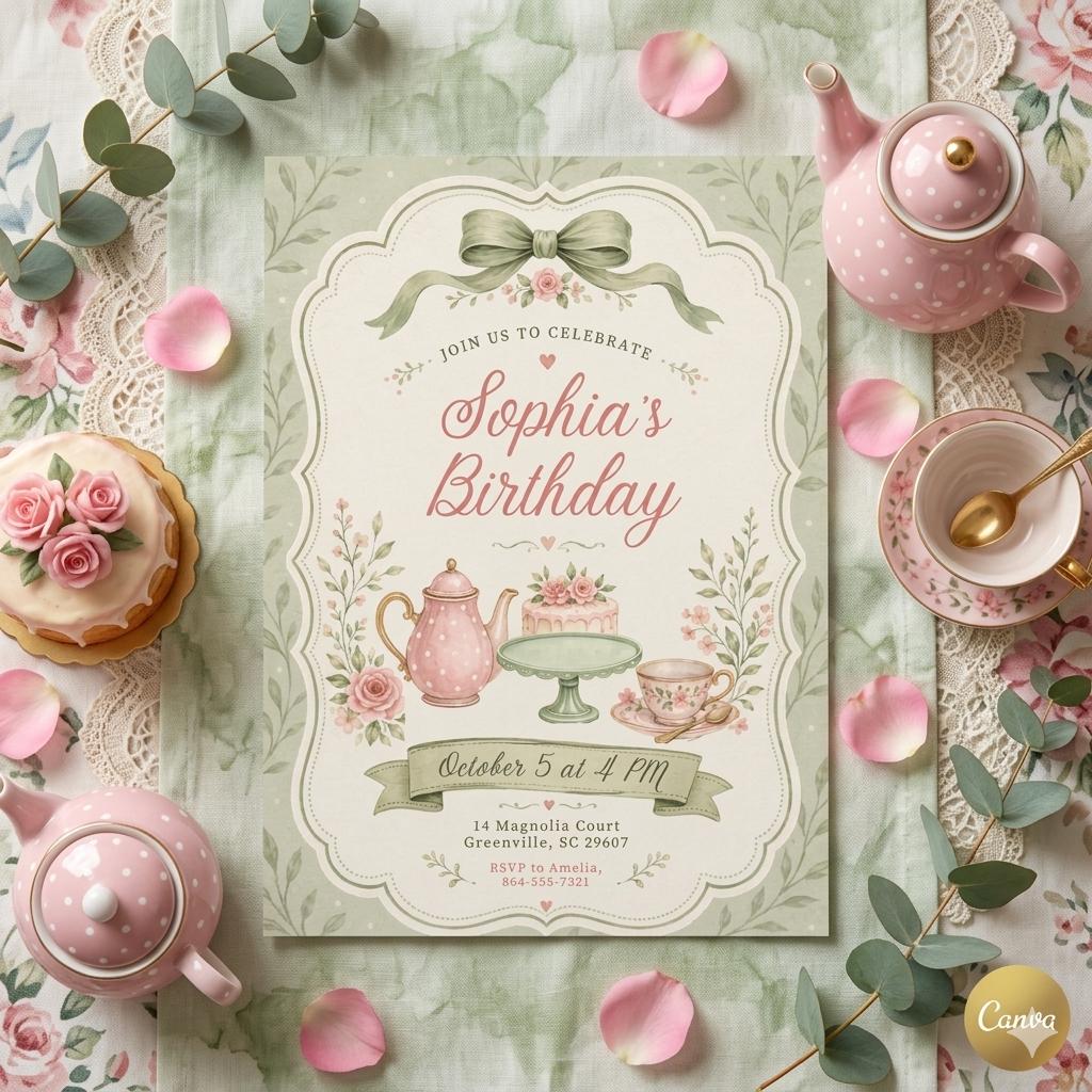 Pink Bow First Birthday Invite, Trendy Coquette Birthday Invite, Girly Birthday Invite, Our Little Wildflower Invite, Vintage Floral