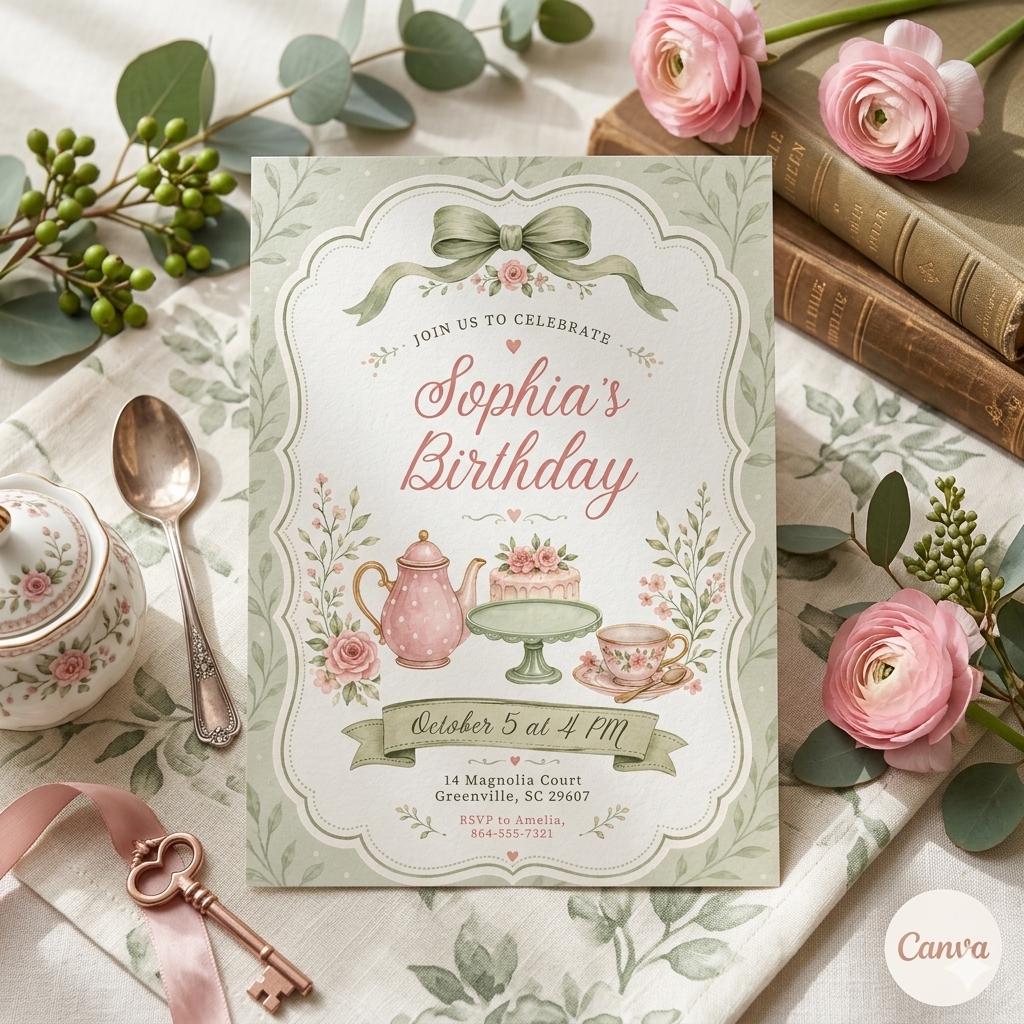 Pink Bow First Birthday Invite, Trendy Coquette Birthday Invite, Girly Birthday Invite, Our Little Wildflower Invite, Vintage Floral